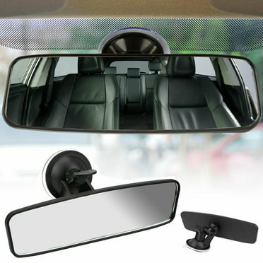 Car Wide Flat Interior Rear View Mirror Adjustable Angle w/TPU Large Suction Cup